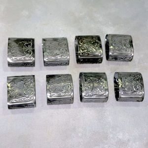 Handmade Primitive Pewter Set of 8 Napkin Holder Rings Vintage TINN Norway EUC